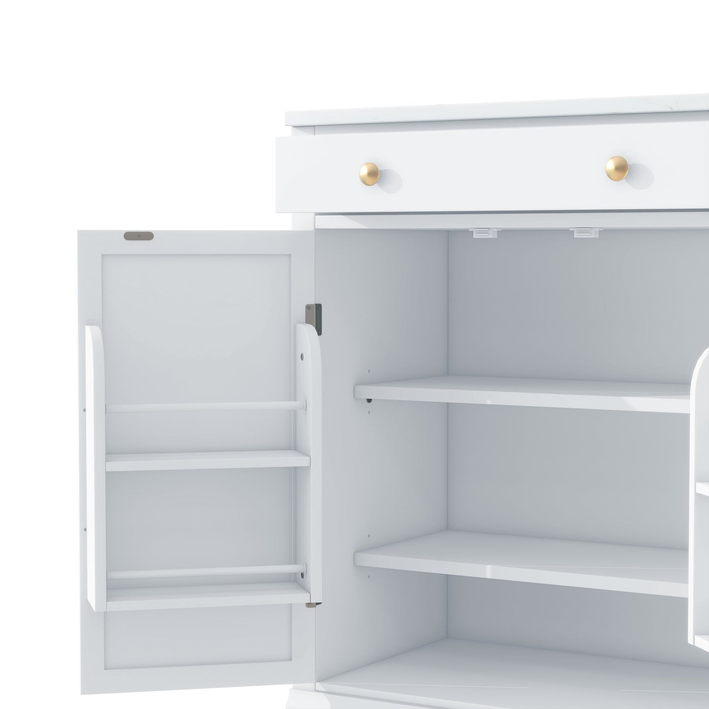 [Assembly Video Provided] TOPMAX Modern Freestanding Kitchen Pantry,Buffet Food Storage, Coffee Bar Cabinet with Drawer, 2 Adjustable Shelves and 2 Door Shelves for Dining, Kitchen, Set of 2, White - 1st Choice Furniture Direct