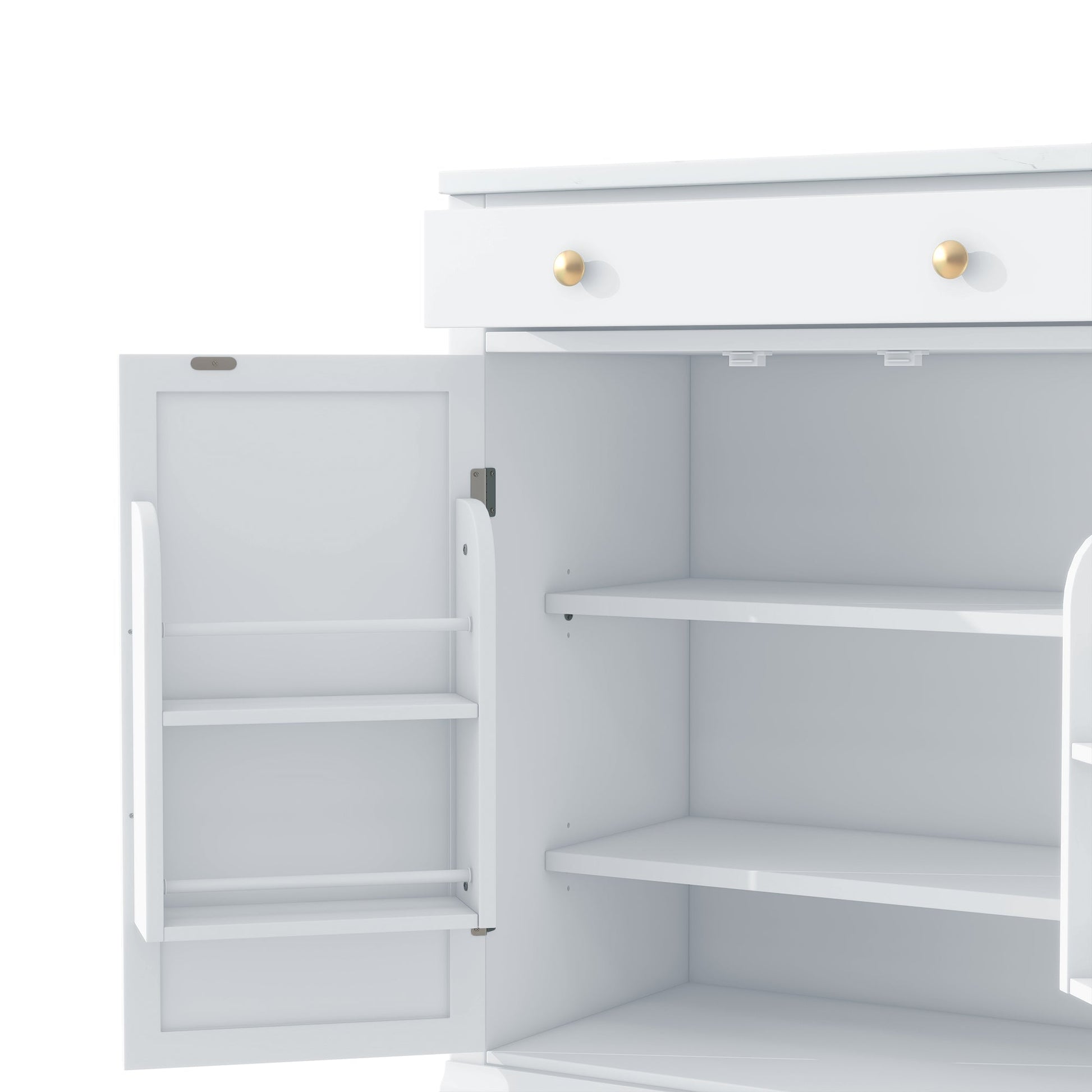 [Assembly Video Provided] TOPMAX Modern Freestanding Kitchen Pantry,Buffet Food Storage, Coffee Bar Cabinet with Drawer, 2 Adjustable Shelves and 2 Door Shelves for Dining, Kitchen, Set of 2, White - 1st Choice Furniture Direct