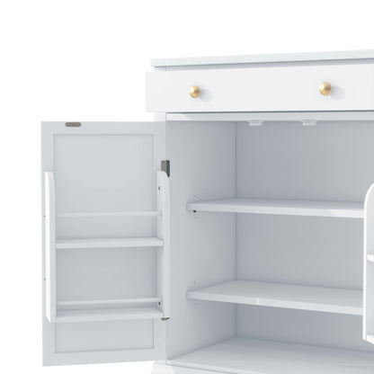 [Assembly Video Provided] TOPMAX Modern Freestanding Kitchen Pantry,Buffet Food Storage, Coffee Bar Cabinet with Drawer, 2 Adjustable Shelves and 2 Door Shelves for Dining, Kitchen, Set of 2, White - 1st Choice Furniture Direct