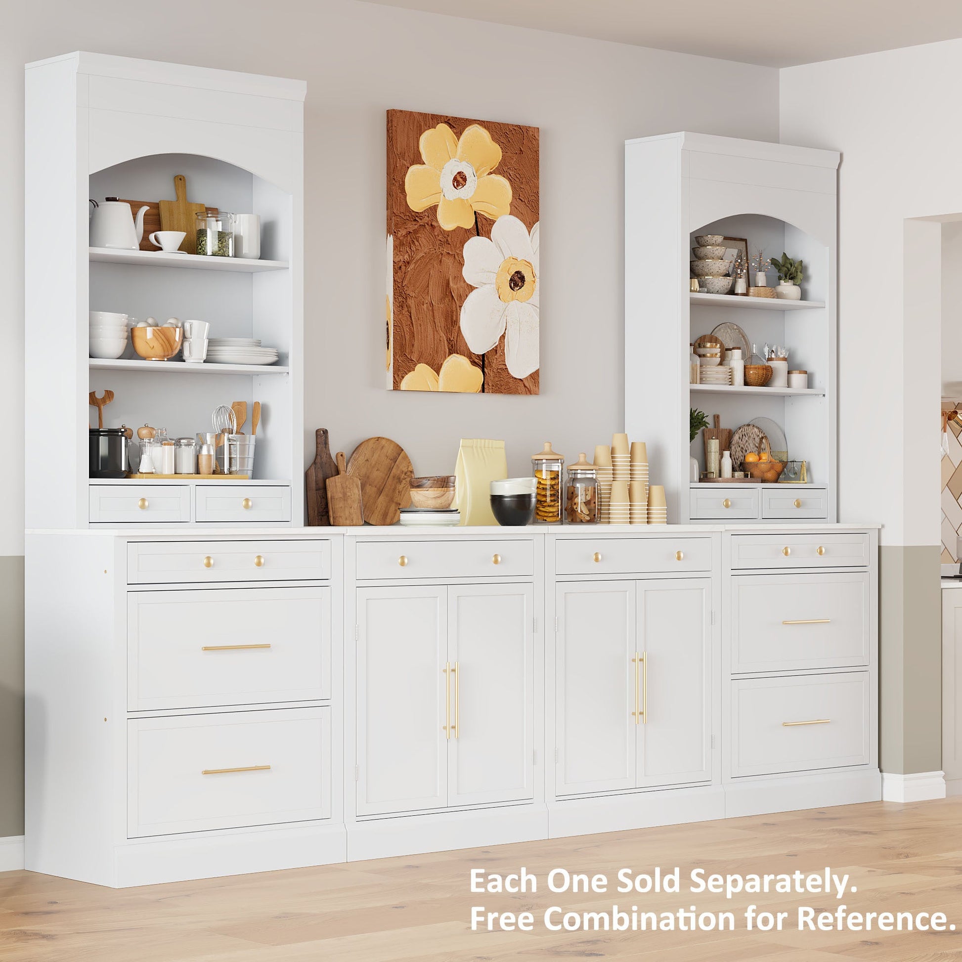 [Assembly Video Provided] TOPMAX Modern Freestanding Kitchen Pantry,Buffet Food Storage, Coffee Bar Cabinet with Drawer, 2 Adjustable Shelves and 2 Door Shelves for Dining, Kitchen, Set of 2, White - 1st Choice Furniture Direct