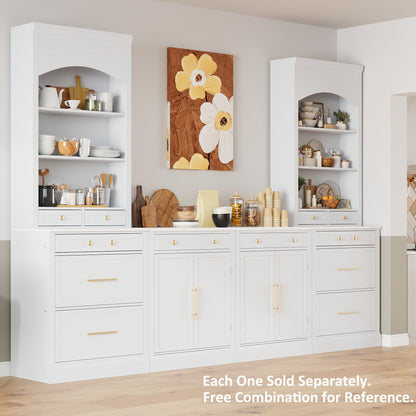 [Assembly Video Provided] TOPMAX Modern Freestanding Kitchen Pantry,Buffet Food Storage, Coffee Bar Cabinet with Drawer, 2 Adjustable Shelves and 2 Door Shelves for Dining, Kitchen, Set of 2, White - 1st Choice Furniture Direct