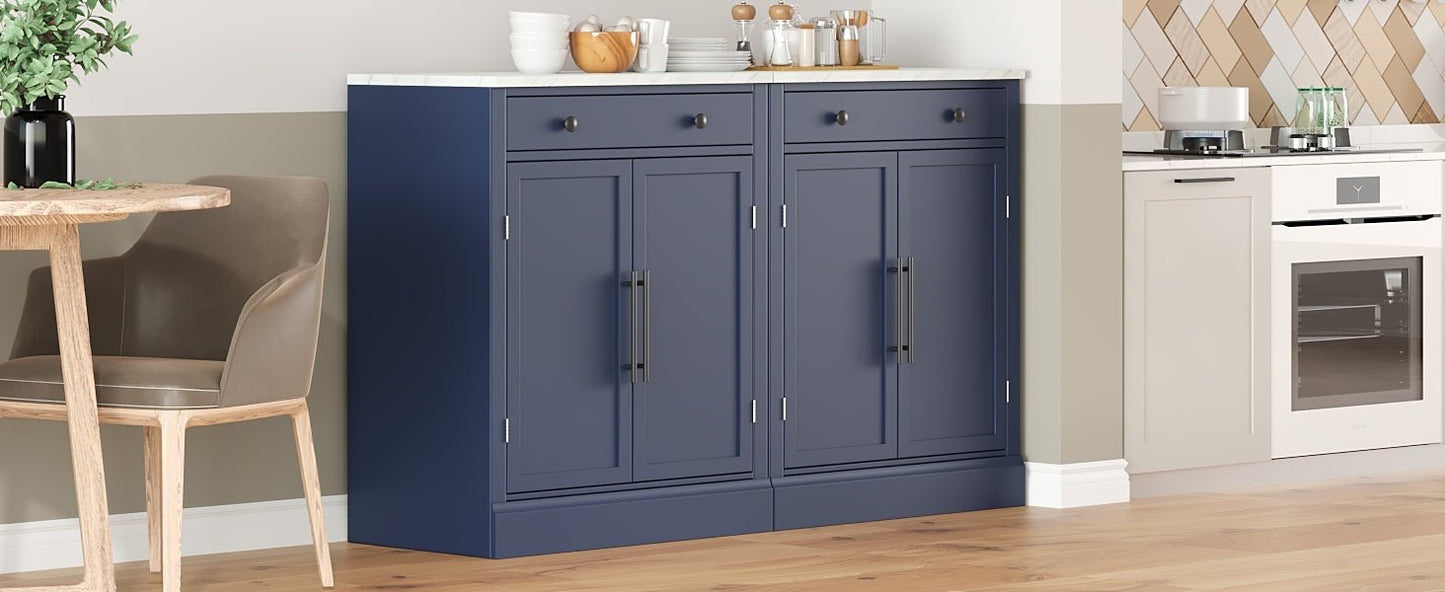[Assembly Video Provided] TOPMAX Modern Freestanding Kitchen Pantry,Buffet Food Storage, Coffee Bar Cabinet with Drawer, 2 Adjustable Shelves and 2 Door Shelves for Dining, Kitchen, Set of 2, Blue - 1st Choice Furniture Direct