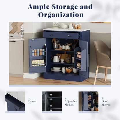 [Assembly Video Provided] TOPMAX Modern Freestanding Kitchen Pantry,Buffet Food Storage, Coffee Bar Cabinet with Drawer, 2 Adjustable Shelves and 2 Door Shelves for Dining, Kitchen, Set of 2, Blue - 1st Choice Furniture Direct