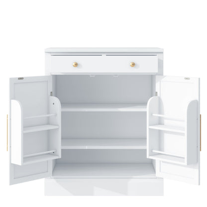 [Assembly Video Provided] TOPMAX Modern Freestanding Kitchen Pantry,Buffet Food Storage, Coffee Bar Cabinet with Drawer, 2 Adjustable Shelves and 2 Door Shelves for Dining, Kitchen, Set of 2, White - 1st Choice Furniture Direct