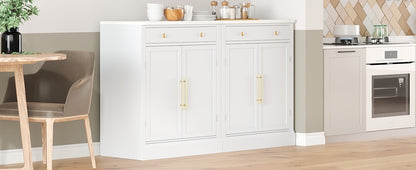 [Assembly Video Provided] TOPMAX Modern Freestanding Kitchen Pantry,Buffet Food Storage, Coffee Bar Cabinet with Drawer, 2 Adjustable Shelves and 2 Door Shelves for Dining, Kitchen, Set of 2, White - 1st Choice Furniture Direct