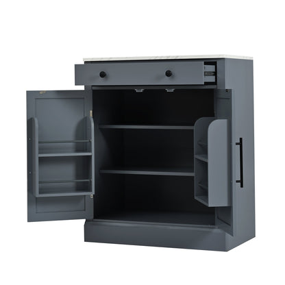 [Assembly Video Provided] TOPMAX Modern Freestanding Kitchen Pantry,Buffet Food Storage, Coffee Bar Cabinet with Drawer, 2 Adjustable Shelves and 2 Door Shelves for Dining, Kitchen, Set of 2, Gray - 1st Choice Furniture Direct