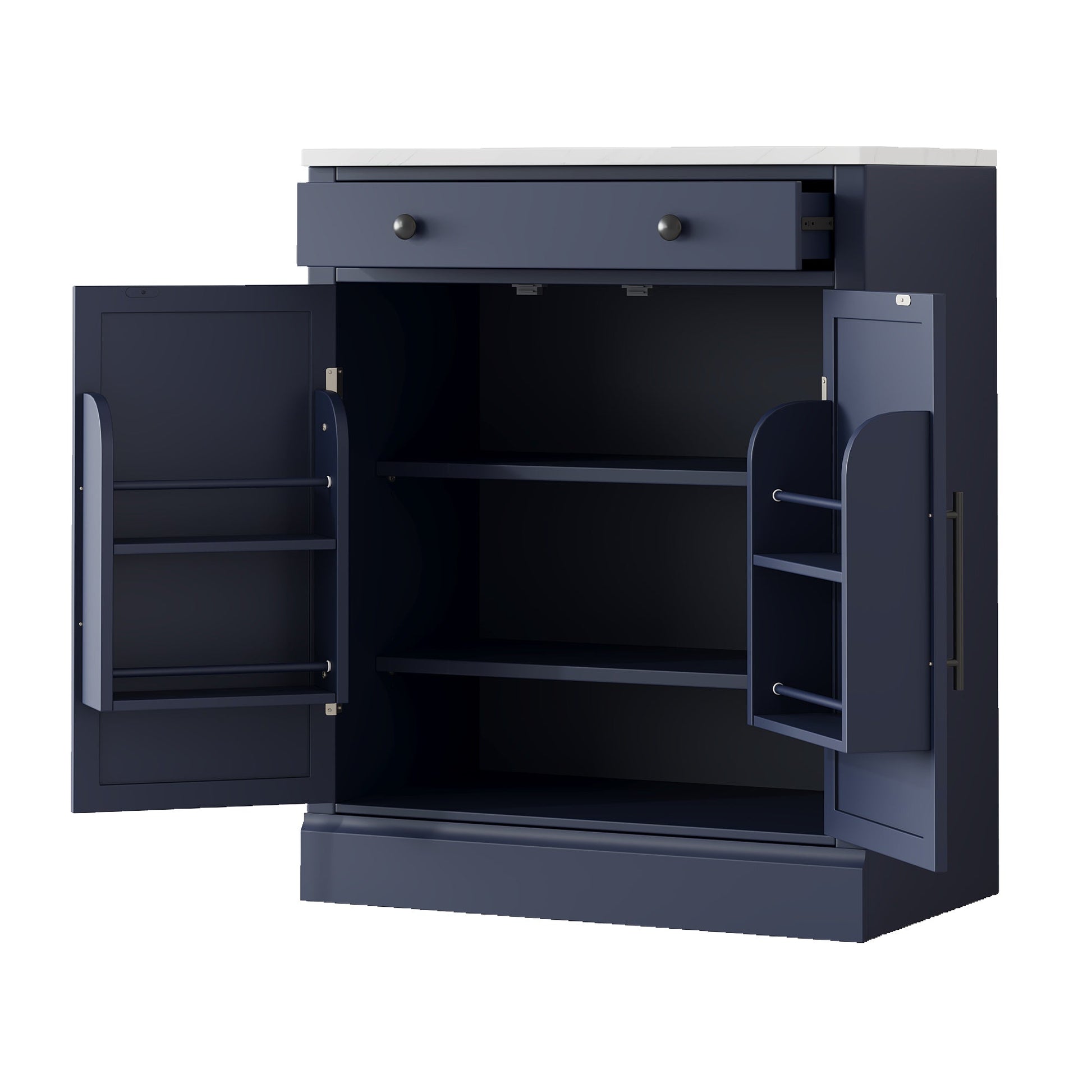 [Assembly Video Provided] TOPMAX Modern Freestanding Kitchen Pantry,Buffet Food Storage, Coffee Bar Cabinet with Drawer, 2 Adjustable Shelves and 2 Door Shelves for Dining, Kitchen, Set of 2, Blue - 1st Choice Furniture Direct