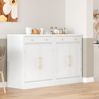 [Assembly Video Provided] TOPMAX Modern Freestanding Kitchen Pantry,Buffet Food Storage, Coffee Bar Cabinet with Drawer, 2 Adjustable Shelves and 2 Door Shelves for Dining, Kitchen, Set of 2, White - 1st Choice Furniture Direct