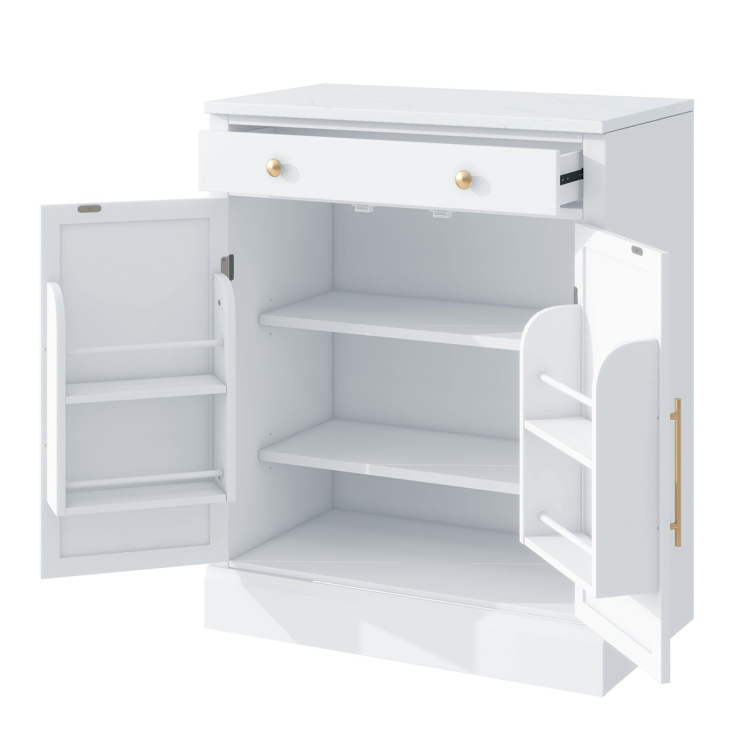 [Assembly Video Provided] TOPMAX Modern Freestanding Kitchen Pantry,Buffet Food Storage, Coffee Bar Cabinet with Drawer, 2 Adjustable Shelves and 2 Door Shelves for Dining, Kitchen, Set of 2, White - 1st Choice Furniture Direct
