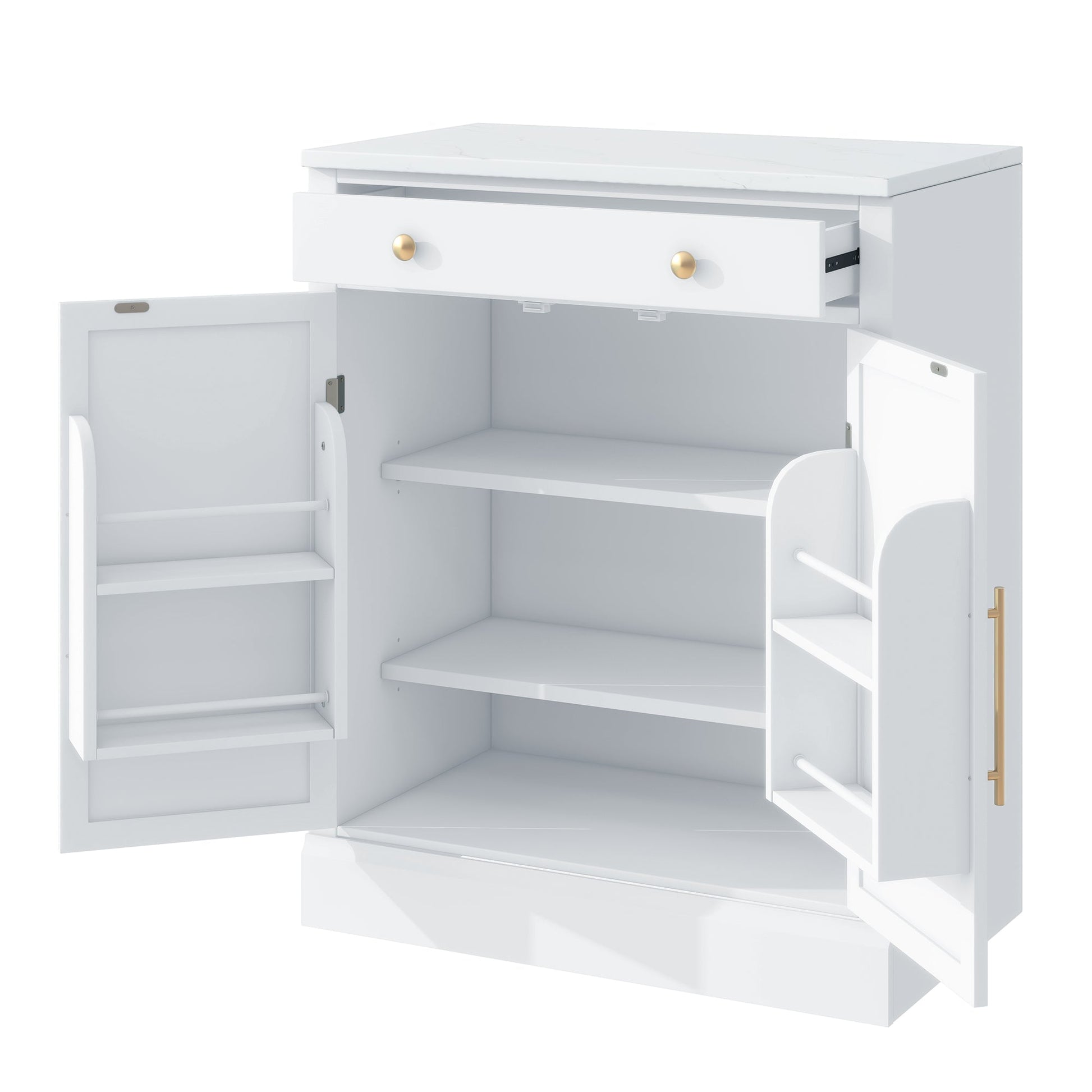 [Assembly Video Provided] TOPMAX Modern Freestanding Kitchen Pantry,Buffet Food Storage, Coffee Bar Cabinet with Drawer, 2 Adjustable Shelves and 2 Door Shelves for Dining, Kitchen, Set of 2, White - 1st Choice Furniture Direct