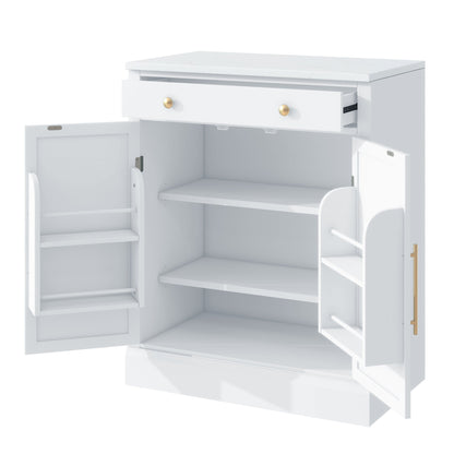 [Assembly Video Provided] TOPMAX Modern Freestanding Kitchen Pantry,Buffet Food Storage, Coffee Bar Cabinet with Drawer, 2 Adjustable Shelves and 2 Door Shelves for Dining, Kitchen, Set of 2, White - 1st Choice Furniture Direct