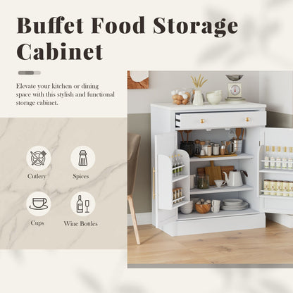 [Assembly Video Provided] TOPMAX Modern Freestanding Kitchen Pantry,Buffet Food Storage, Coffee Bar Cabinet with Drawer, 2 Adjustable Shelves and 2 Door Shelves for Dining, Kitchen, Set of 2, White - 1st Choice Furniture Direct