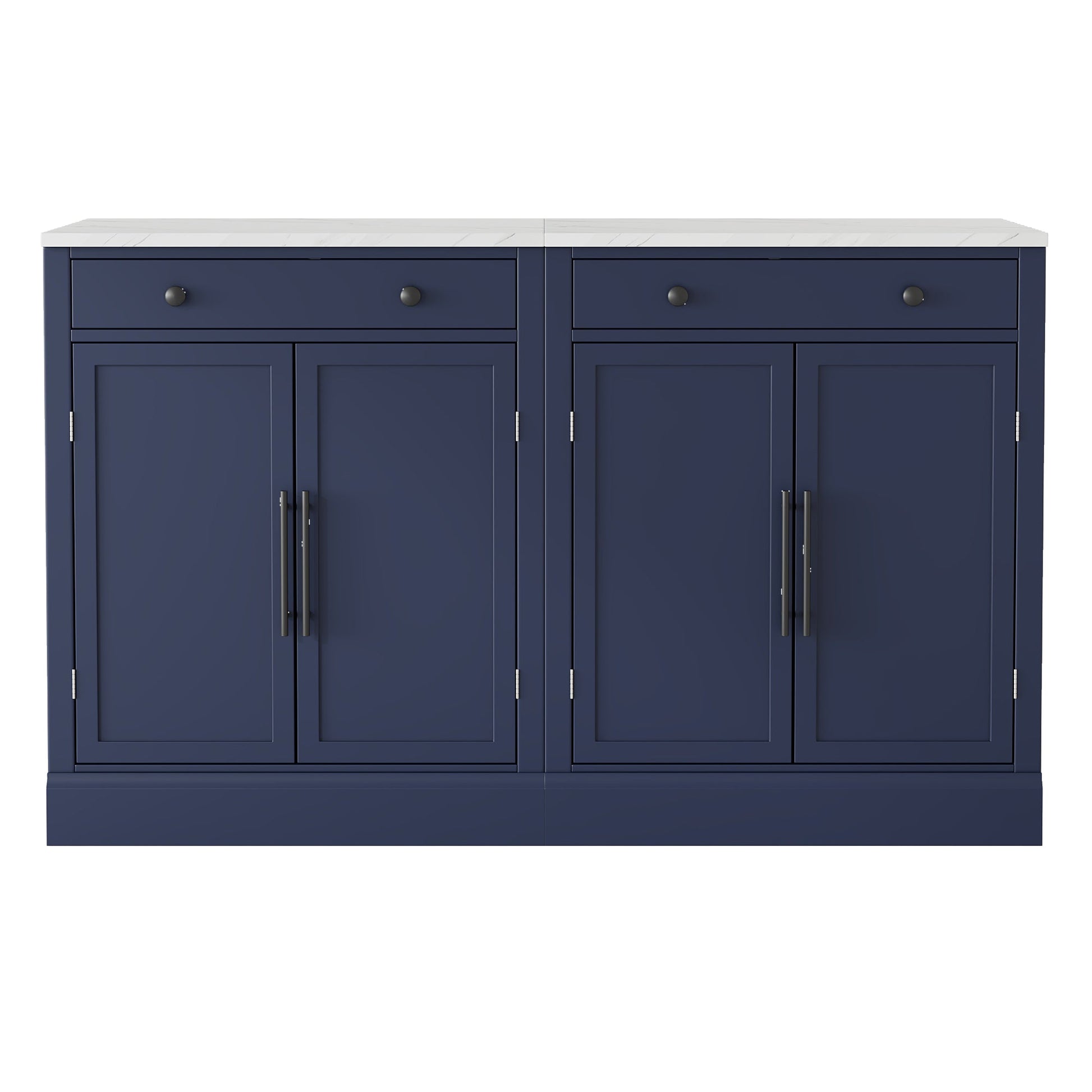 [Assembly Video Provided] TOPMAX Modern Freestanding Kitchen Pantry,Buffet Food Storage, Coffee Bar Cabinet with Drawer, 2 Adjustable Shelves and 2 Door Shelves for Dining, Kitchen, Set of 2, Blue - 1st Choice Furniture Direct