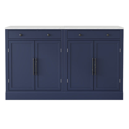 [Assembly Video Provided] TOPMAX Modern Freestanding Kitchen Pantry,Buffet Food Storage, Coffee Bar Cabinet with Drawer, 2 Adjustable Shelves and 2 Door Shelves for Dining, Kitchen, Set of 2, Blue - 1st Choice Furniture Direct