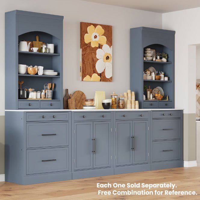 [Assembly Video Provided] TOPMAX Modern Freestanding Kitchen Pantry,Buffet Food Storage, Coffee Bar Cabinet with Drawer, 2 Adjustable Shelves and 2 Door Shelves for Dining, Kitchen, Set of 2, Gray - 1st Choice Furniture Direct