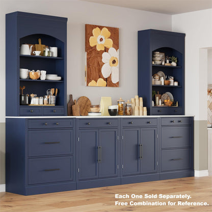 [Assembly Video Provided] TOPMAX Modern Freestanding Kitchen Pantry,Buffet Food Storage, Coffee Bar Cabinet with Drawer, 2 Adjustable Shelves and 2 Door Shelves for Dining, Kitchen, Set of 2, Blue - 1st Choice Furniture Direct