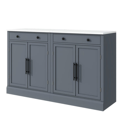[Assembly Video Provided] TOPMAX Modern Freestanding Kitchen Pantry,Buffet Food Storage, Coffee Bar Cabinet with Drawer, 2 Adjustable Shelves and 2 Door Shelves for Dining, Kitchen, Set of 2, Gray - 1st Choice Furniture Direct