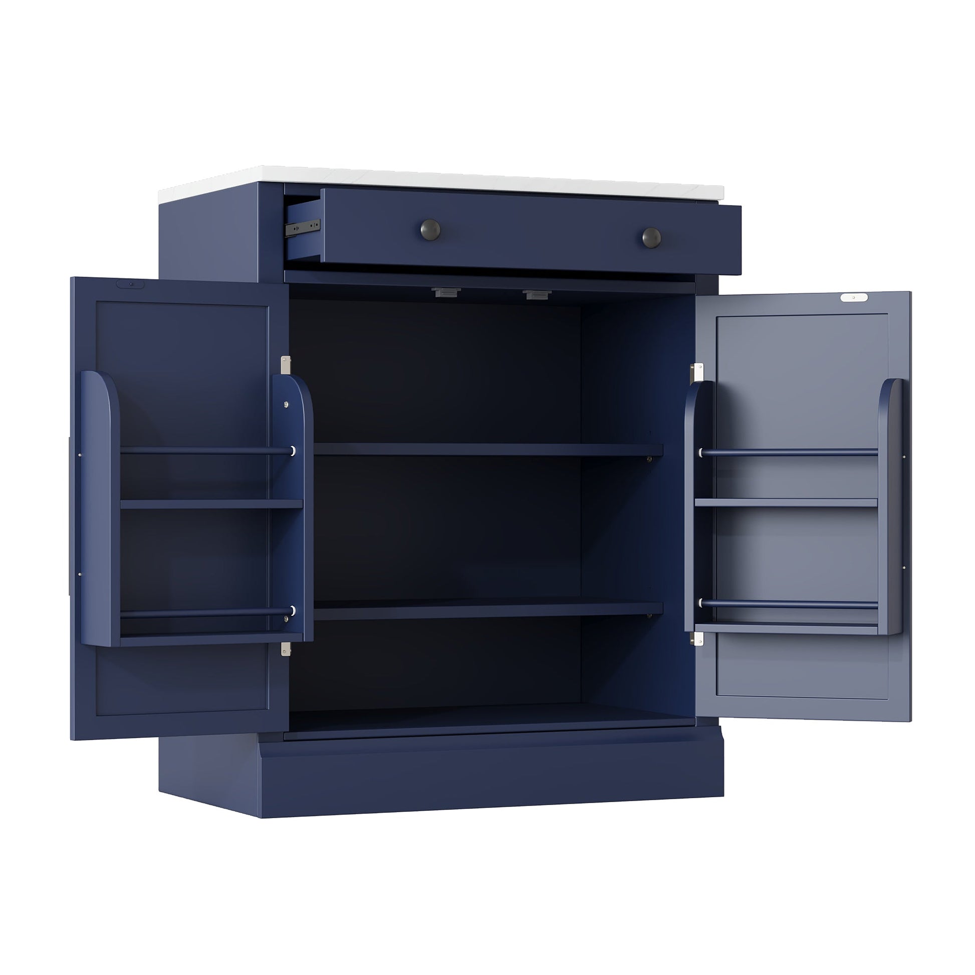 [Assembly Video Provided] TOPMAX Modern Freestanding Kitchen Pantry,Buffet Food Storage, Coffee Bar Cabinet with Drawer, 2 Adjustable Shelves and 2 Door Shelves for Dining, Kitchen, Set of 2, Blue - 1st Choice Furniture Direct