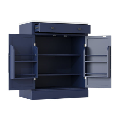 [Assembly Video Provided] TOPMAX Modern Freestanding Kitchen Pantry,Buffet Food Storage, Coffee Bar Cabinet with Drawer, 2 Adjustable Shelves and 2 Door Shelves for Dining, Kitchen, Set of 2, Blue - 1st Choice Furniture Direct