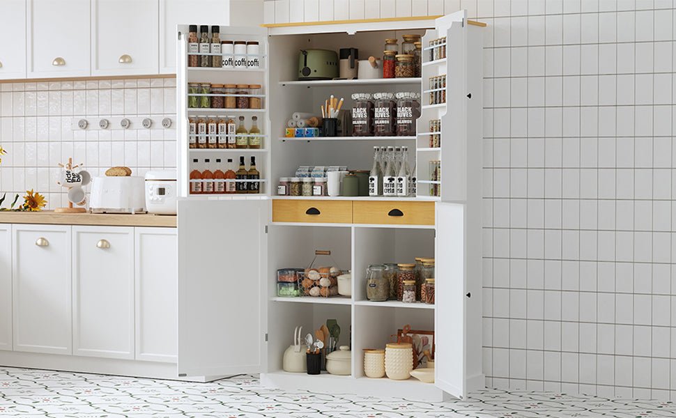 [Assembly Video Provided]TOPMAX 40.2x20x71.3inch High Freestanding Kitchen Pantry Large Cupboard Storage Cabinet with 2 Drawers, 2 Adjustable Shelves, 8 Door Shelves for Kitchen, Dining Room,White - 1st Choice Furniture Direct
