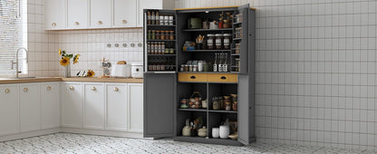 [Assembly Video Provided]TOPMAX 40.2x20x71.3inch High Freestanding Kitchen Pantry Large Cupboard Storage Cabinet with 2 Drawers, 2 Adjustable Shelves, 8 Door Shelves for Kitchen, Dining Room,Gray - 1st Choice Furniture Direct