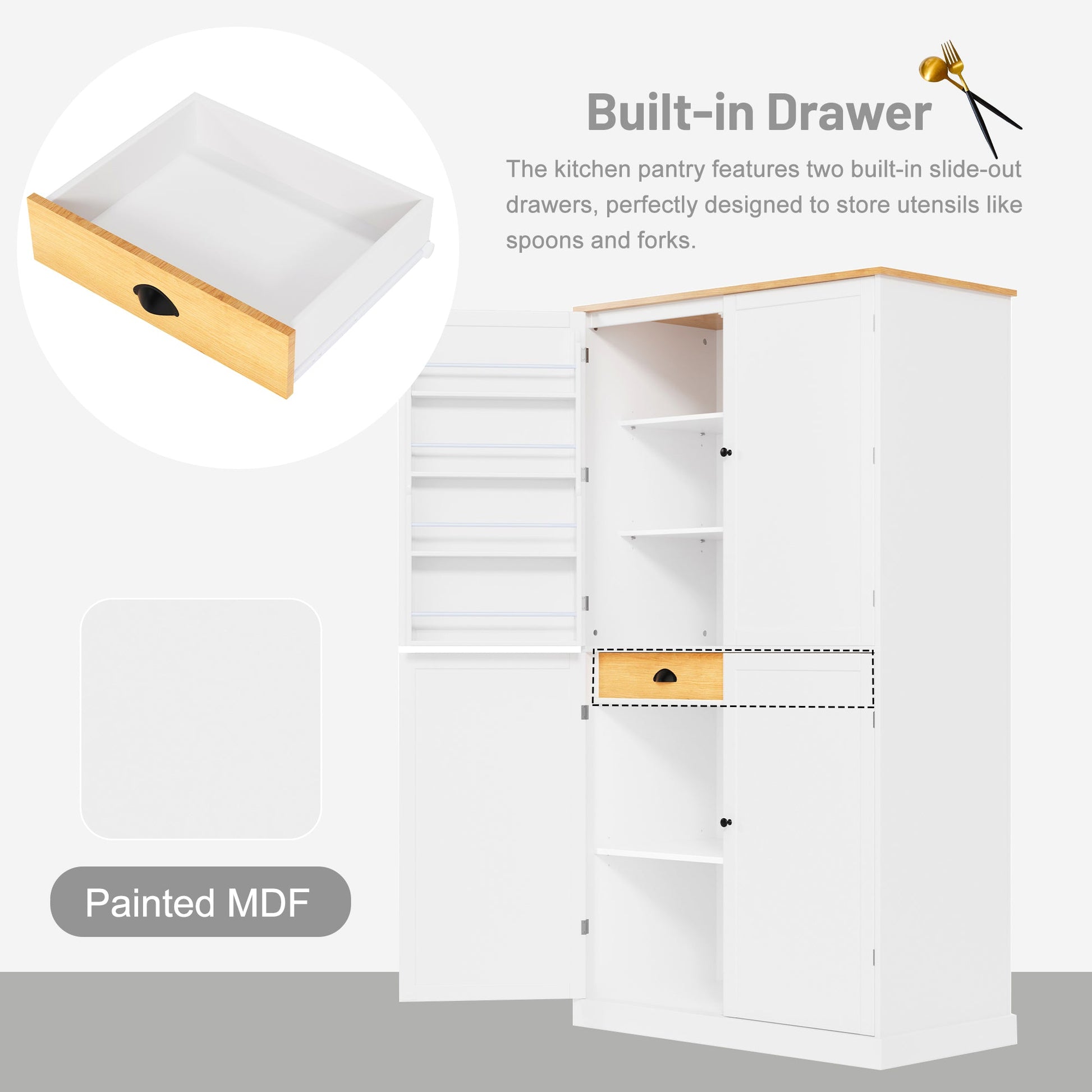 [Assembly Video Provided]TOPMAX 40.2x20x71.3inch High Freestanding Kitchen Pantry Large Cupboard Storage Cabinet with 2 Drawers, 2 Adjustable Shelves, 8 Door Shelves for Kitchen, Dining Room,White - 1st Choice Furniture Direct
