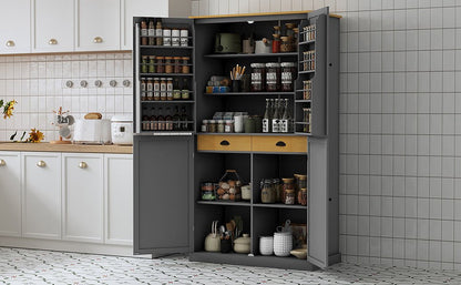 [Assembly Video Provided]TOPMAX 40.2x20x71.3inch High Freestanding Kitchen Pantry Large Cupboard Storage Cabinet with 2 Drawers, 2 Adjustable Shelves, 8 Door Shelves for Kitchen, Dining Room,Gray - 1st Choice Furniture Direct