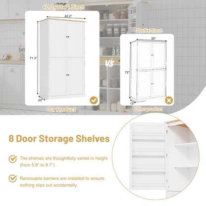 [Assembly Video Provided]TOPMAX 40.2x20x71.3inch High Freestanding Kitchen Pantry Large Cupboard Storage Cabinet with 2 Drawers, 2 Adjustable Shelves, 8 Door Shelves for Kitchen, Dining Room,White - 1st Choice Furniture Direct