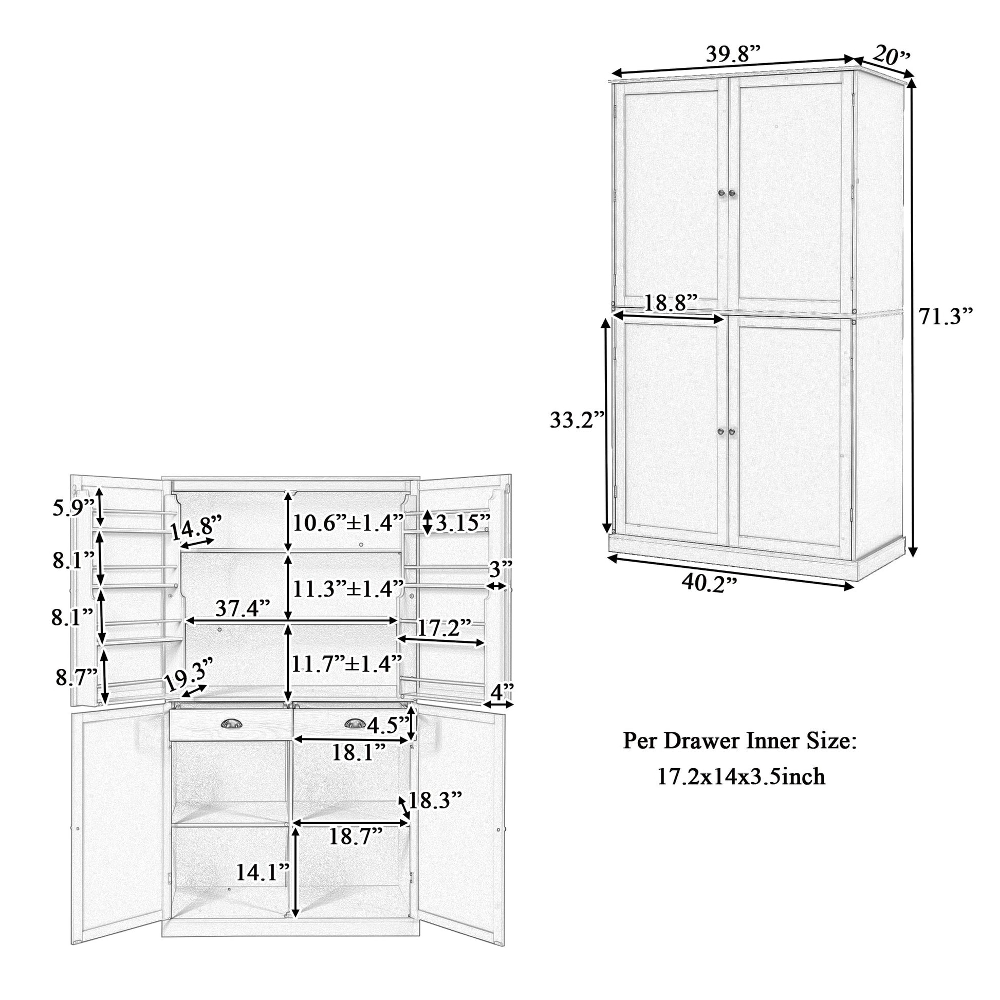[Assembly Video Provided]TOPMAX 40.2x20x71.3inch High Freestanding Kitchen Pantry Large Cupboard Storage Cabinet with 2 Drawers, 2 Adjustable Shelves, 8 Door Shelves for Kitchen, Dining Room,White - 1st Choice Furniture Direct