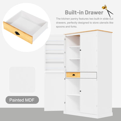 [Assembly Video Provided]TOPMAX 40.2x20x71.3inch High Freestanding Kitchen Pantry Large Cupboard Storage Cabinet with 2 Drawers, 2 Adjustable Shelves, 8 Door Shelves for Kitchen, Dining Room,White - 1st Choice Furniture Direct