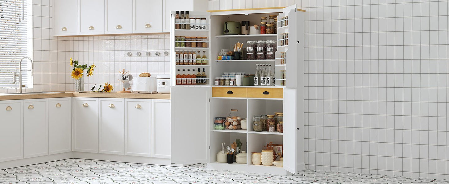[Assembly Video Provided]TOPMAX 40.2x20x71.3inch High Freestanding Kitchen Pantry Large Cupboard Storage Cabinet with 2 Drawers, 2 Adjustable Shelves, 8 Door Shelves for Kitchen, Dining Room,White - 1st Choice Furniture Direct