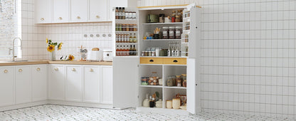 [Assembly Video Provided]TOPMAX 40.2x20x71.3inch High Freestanding Kitchen Pantry Large Cupboard Storage Cabinet with 2 Drawers, 2 Adjustable Shelves, 8 Door Shelves for Kitchen, Dining Room,White - 1st Choice Furniture Direct