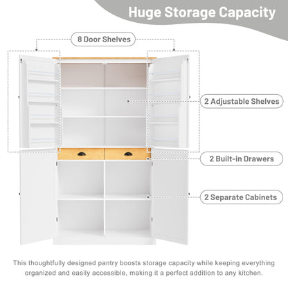 [Assembly Video Provided]TOPMAX 40.2x20x71.3inch High Freestanding Kitchen Pantry Large Cupboard Storage Cabinet with 2 Drawers, 2 Adjustable Shelves, 8 Door Shelves for Kitchen, Dining Room,White - 1st Choice Furniture Direct