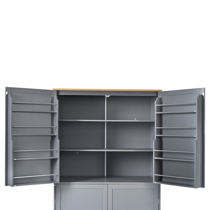 [Assembly Video Provided]TOPMAX 40.2x20x71.3inch High Freestanding Kitchen Pantry Large Cupboard Storage Cabinet with 2 Drawers, 2 Adjustable Shelves, 8 Door Shelves for Kitchen, Dining Room,Gray - 1st Choice Furniture Direct