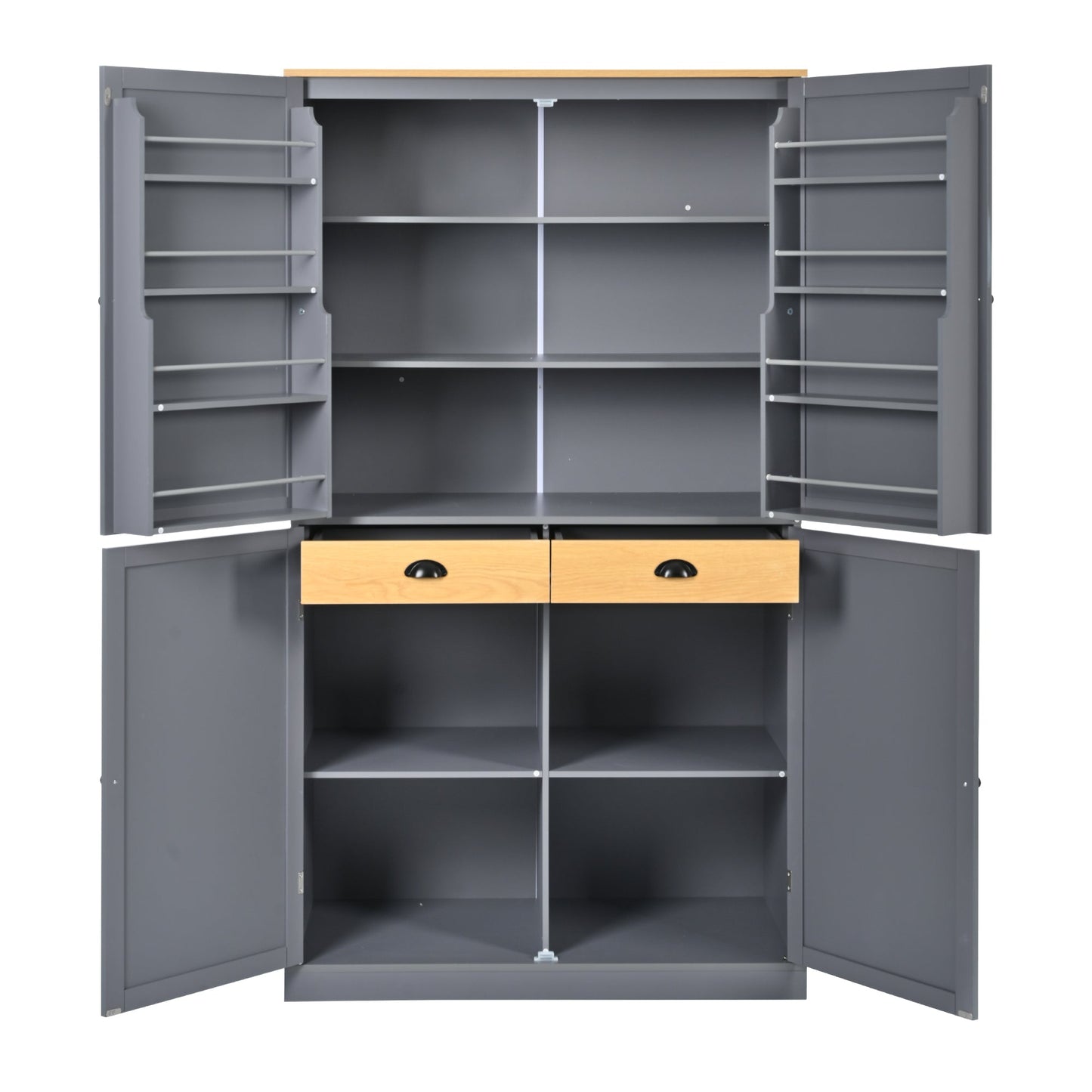 [Assembly Video Provided]TOPMAX 40.2x20x71.3inch High Freestanding Kitchen Pantry Large Cupboard Storage Cabinet with 2 Drawers, 2 Adjustable Shelves, 8 Door Shelves for Kitchen, Dining Room,Gray - 1st Choice Furniture Direct