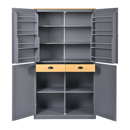 [Assembly Video Provided]TOPMAX 40.2x20x71.3inch High Freestanding Kitchen Pantry Large Cupboard Storage Cabinet with 2 Drawers, 2 Adjustable Shelves, 8 Door Shelves for Kitchen, Dining Room,Gray - 1st Choice Furniture Direct