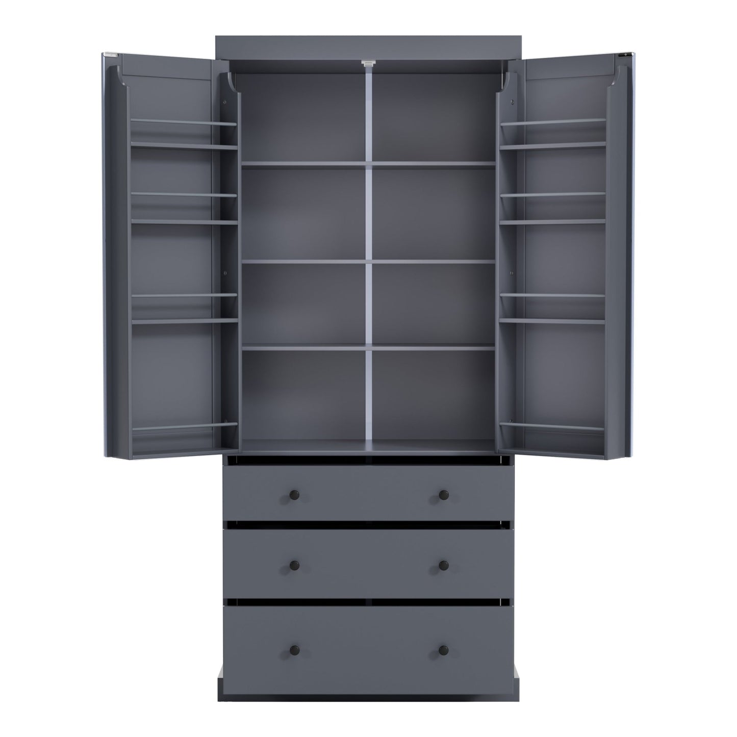 [Assembly Video Provided]TOPMAX 77inch Farmhouse Kitchen Pantry, Freestanding Tall Cupboard Storage Cabinet with 3 Adjustable Shelves, 8 Door Shelves, 3 Drawers for Kitchen, Dining Room, Gray - 1st Choice Furniture Direct