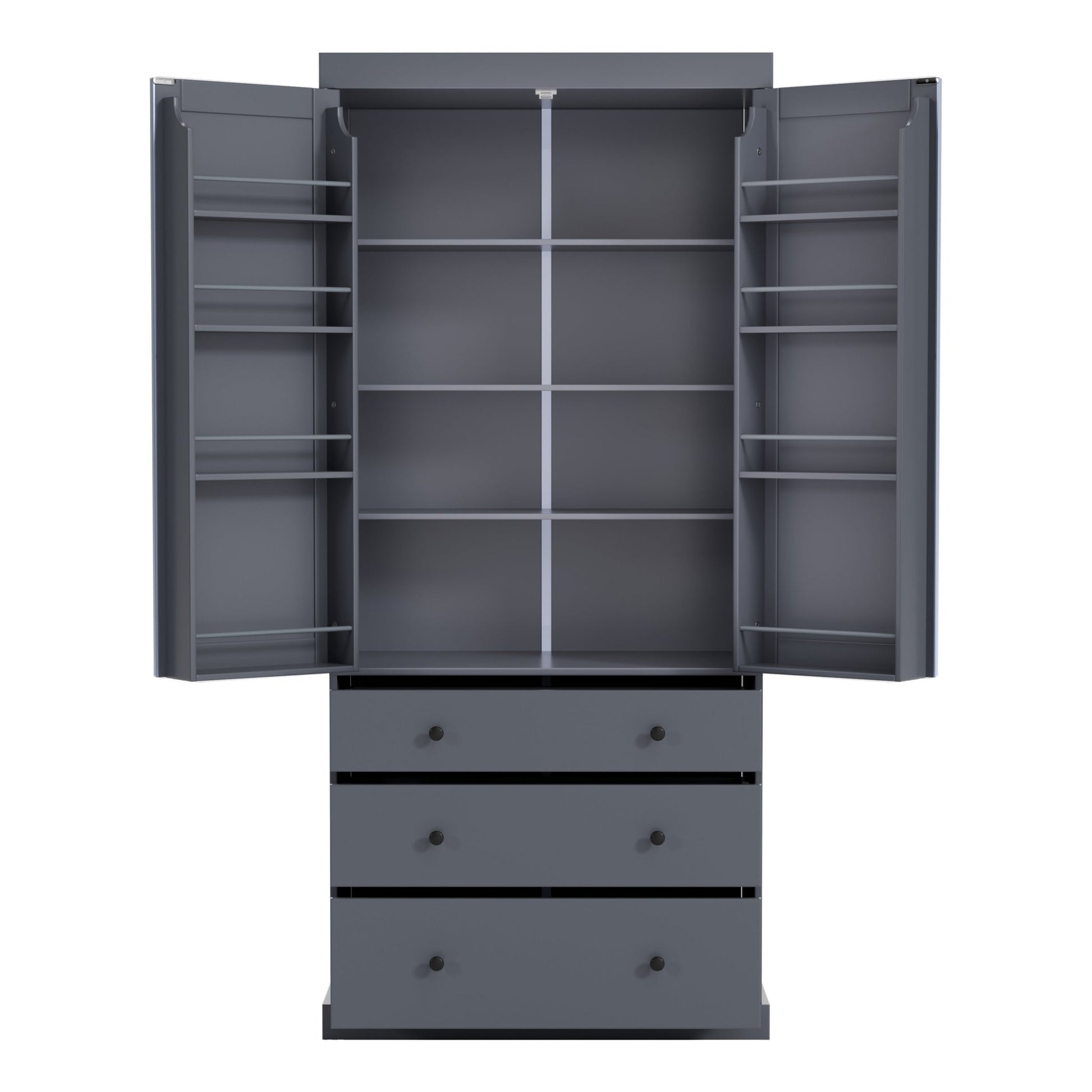 [Assembly Video Provided]TOPMAX 77inch Farmhouse Kitchen Pantry, Freestanding Tall Cupboard Storage Cabinet with 3 Adjustable Shelves, 8 Door Shelves, 3 Drawers for Kitchen, Dining Room, Gray - 1st Choice Furniture Direct