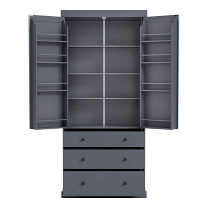[Assembly Video Provided]TOPMAX 77inch Farmhouse Kitchen Pantry, Freestanding Tall Cupboard Storage Cabinet with 3 Adjustable Shelves, 8 Door Shelves, 3 Drawers for Kitchen, Dining Room, Gray - 1st Choice Furniture Direct