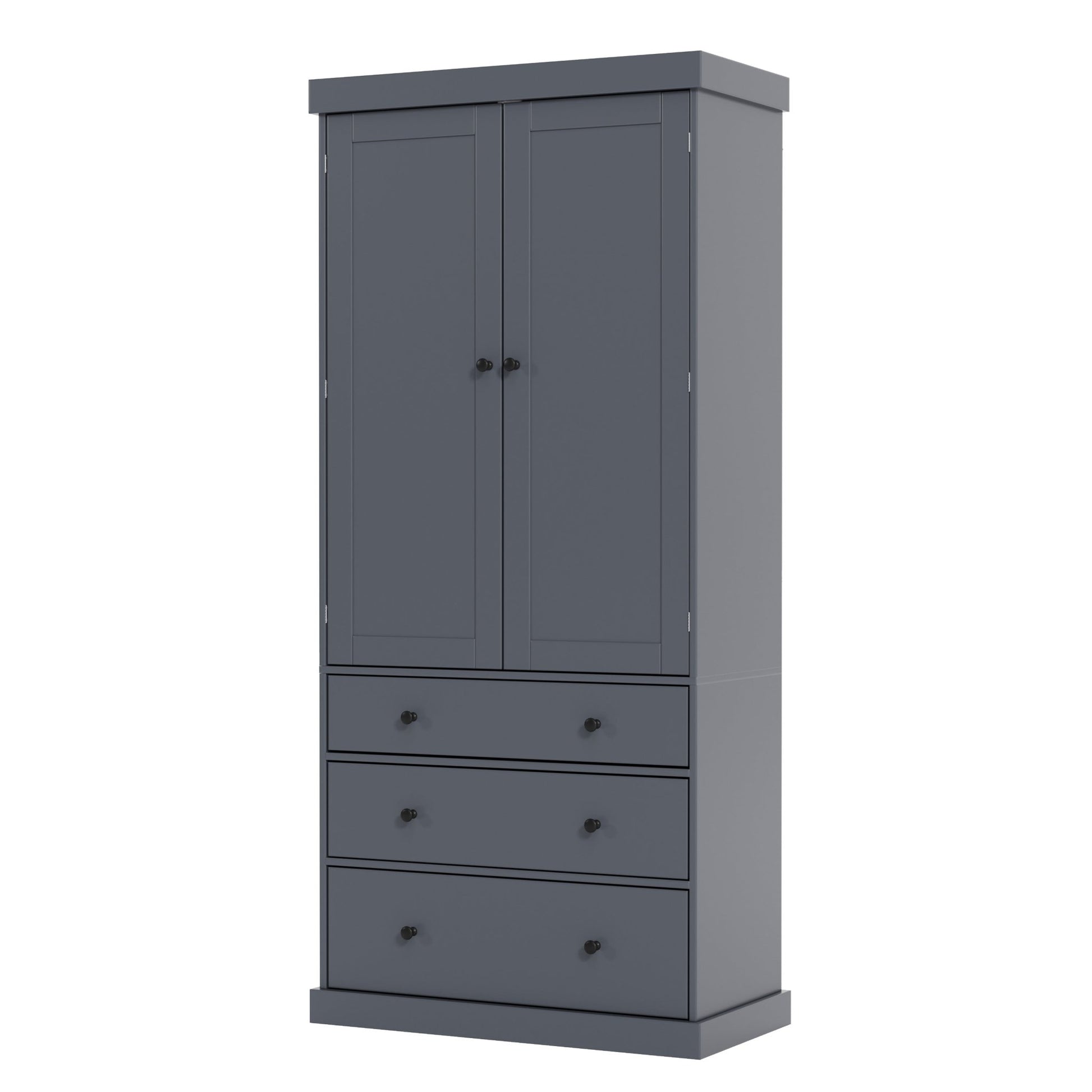 [Assembly Video Provided]TOPMAX 77inch Farmhouse Kitchen Pantry, Freestanding Tall Cupboard Storage Cabinet with 3 Adjustable Shelves, 8 Door Shelves, 3 Drawers for Kitchen, Dining Room, Gray - 1st Choice Furniture Direct