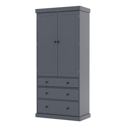 [Assembly Video Provided]TOPMAX 77inch Farmhouse Kitchen Pantry, Freestanding Tall Cupboard Storage Cabinet with 3 Adjustable Shelves, 8 Door Shelves, 3 Drawers for Kitchen, Dining Room, Gray - 1st Choice Furniture Direct