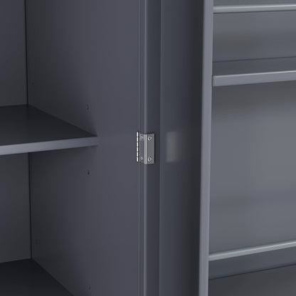 [Assembly Video Provided]TOPMAX 77inch Farmhouse Kitchen Pantry, Freestanding Tall Cupboard Storage Cabinet with 3 Adjustable Shelves, 8 Door Shelves, 3 Drawers for Kitchen, Dining Room, Gray - 1st Choice Furniture Direct