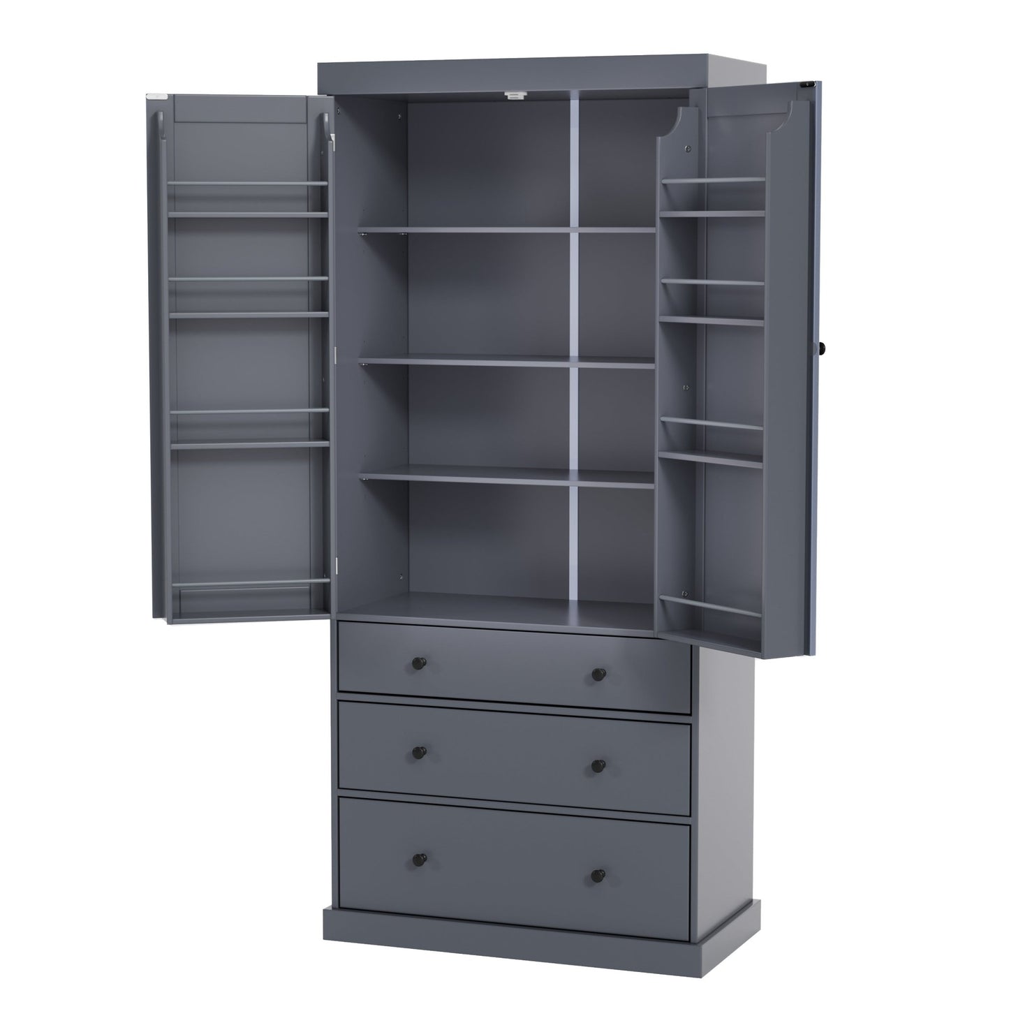 [Assembly Video Provided]TOPMAX 77inch Farmhouse Kitchen Pantry, Freestanding Tall Cupboard Storage Cabinet with 3 Adjustable Shelves, 8 Door Shelves, 3 Drawers for Kitchen, Dining Room, Gray - 1st Choice Furniture Direct