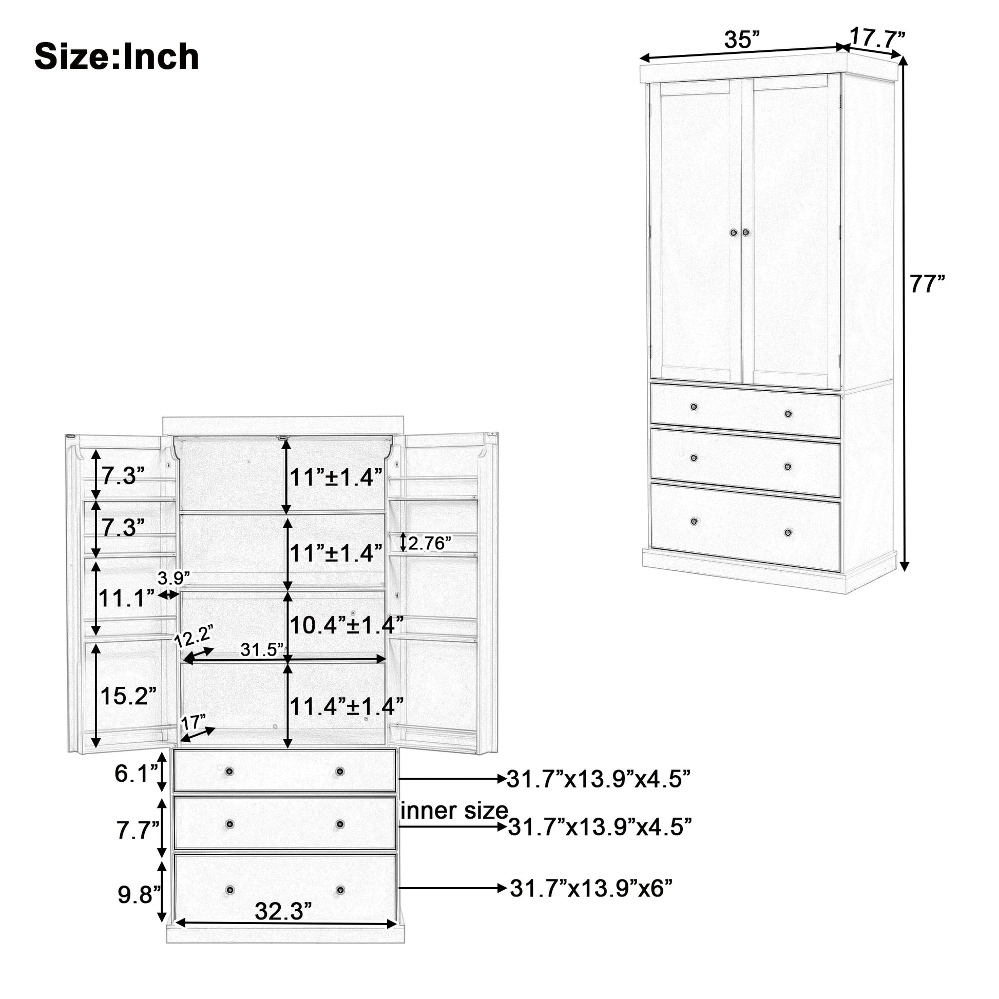 [Assembly Video Provided]TOPMAX 77inch Farmhouse Kitchen Pantry, Freestanding Tall Cupboard Storage Cabinet with 3 Adjustable Shelves, 8 Door Shelves, 3 Drawers for Kitchen, Dining Room, Gray - 1st Choice Furniture Direct