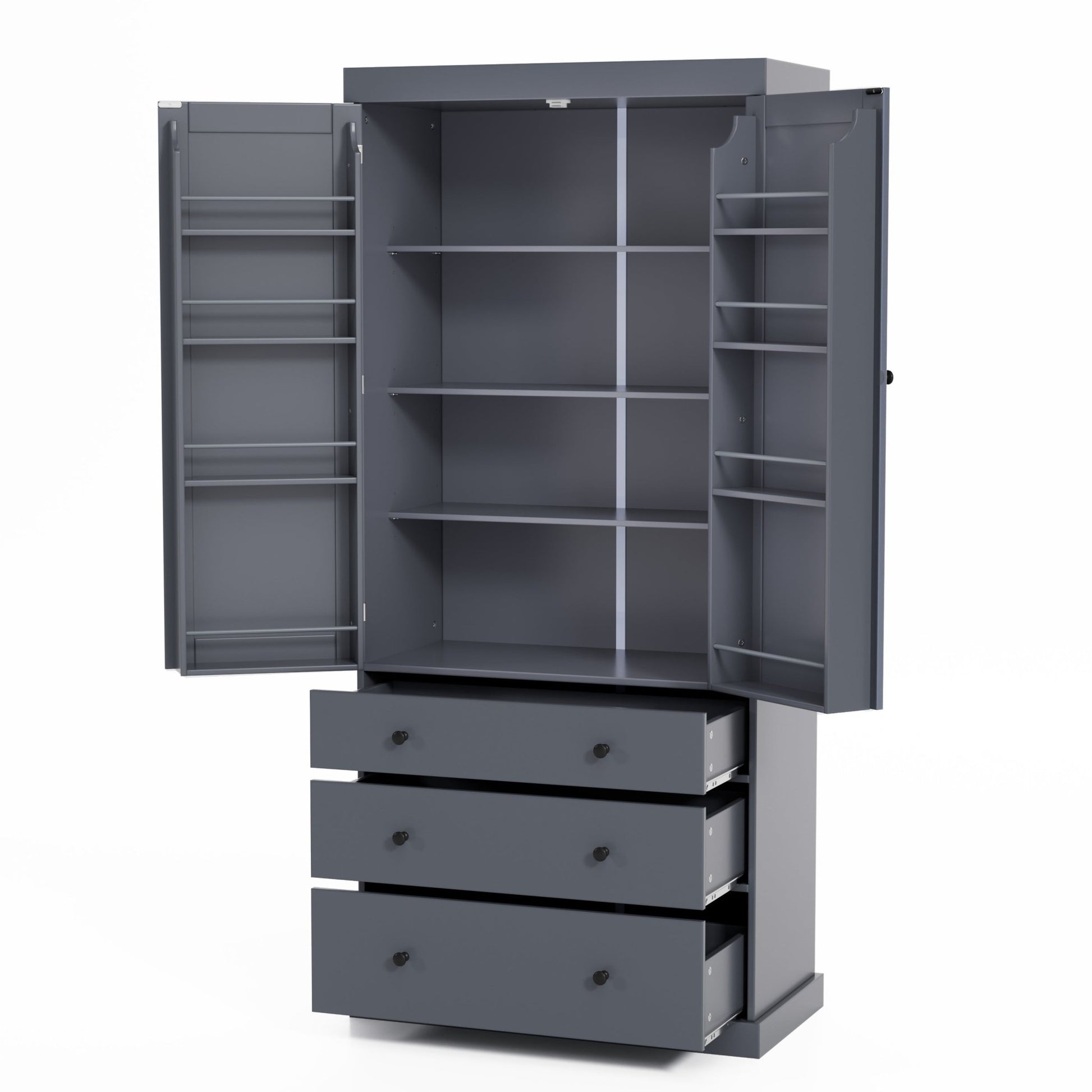 [Assembly Video Provided]TOPMAX 77inch Farmhouse Kitchen Pantry, Freestanding Tall Cupboard Storage Cabinet with 3 Adjustable Shelves, 8 Door Shelves, 3 Drawers for Kitchen, Dining Room, Gray - 1st Choice Furniture Direct
