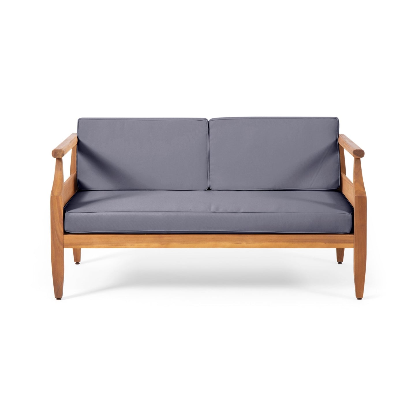 Aston Teak Brown 2 - Piece Wood Outdoor Patio Conversation Seating Set with Cream Cushions - 1st Choice Furniture Direct