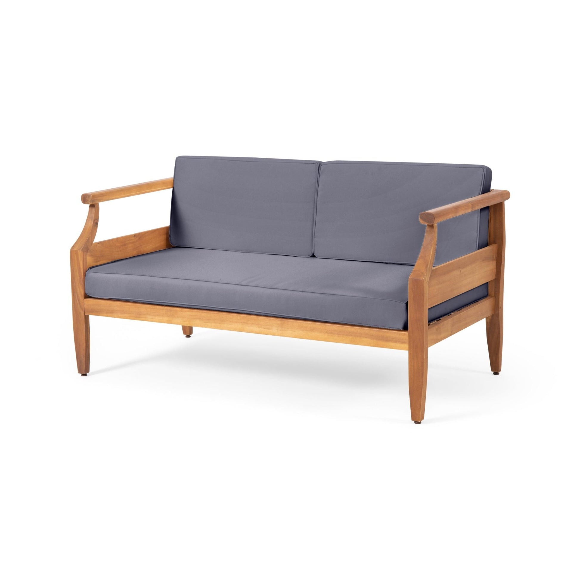 Aston Teak Brown 2 - Piece Wood Outdoor Patio Conversation Seating Set with Cream Cushions - 1st Choice Furniture Direct
