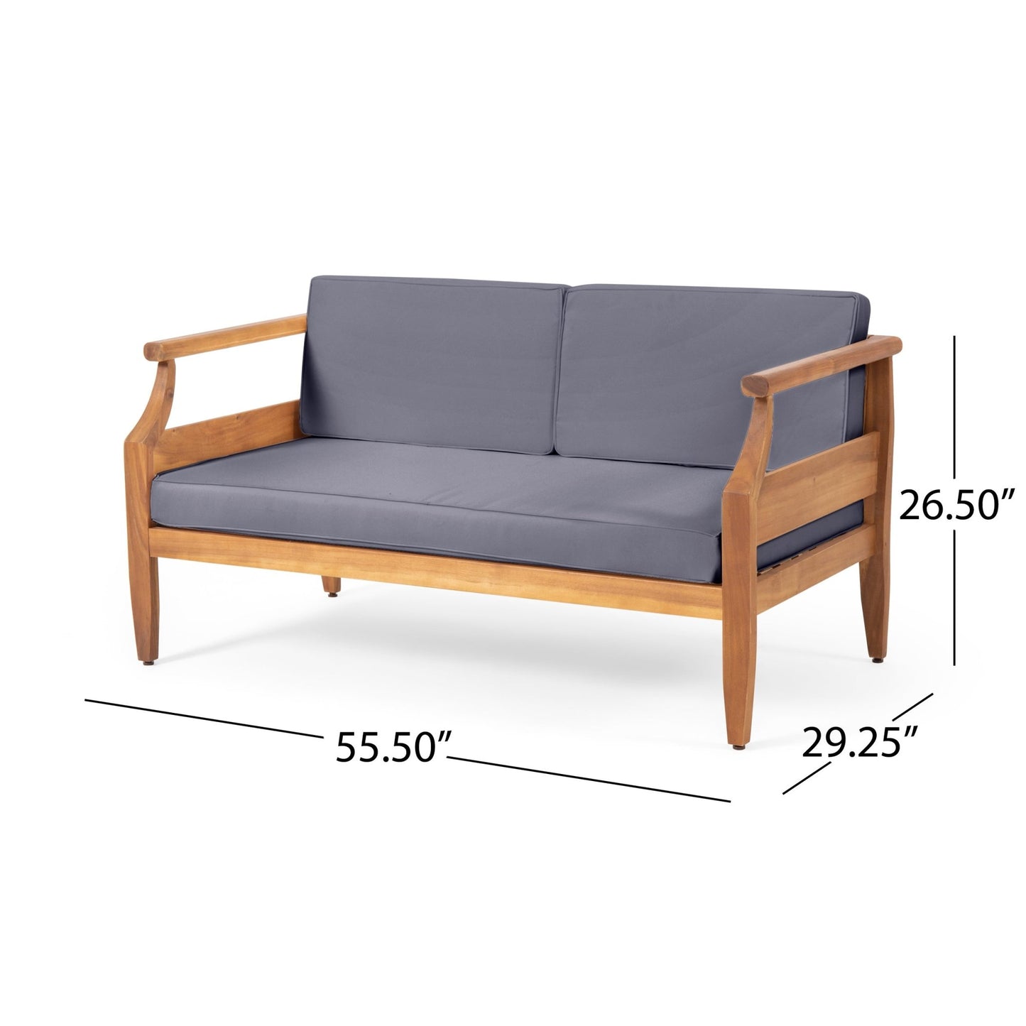 Aston Teak Brown 2 - Piece Wood Outdoor Patio Conversation Seating Set with Cream Cushions - 1st Choice Furniture Direct