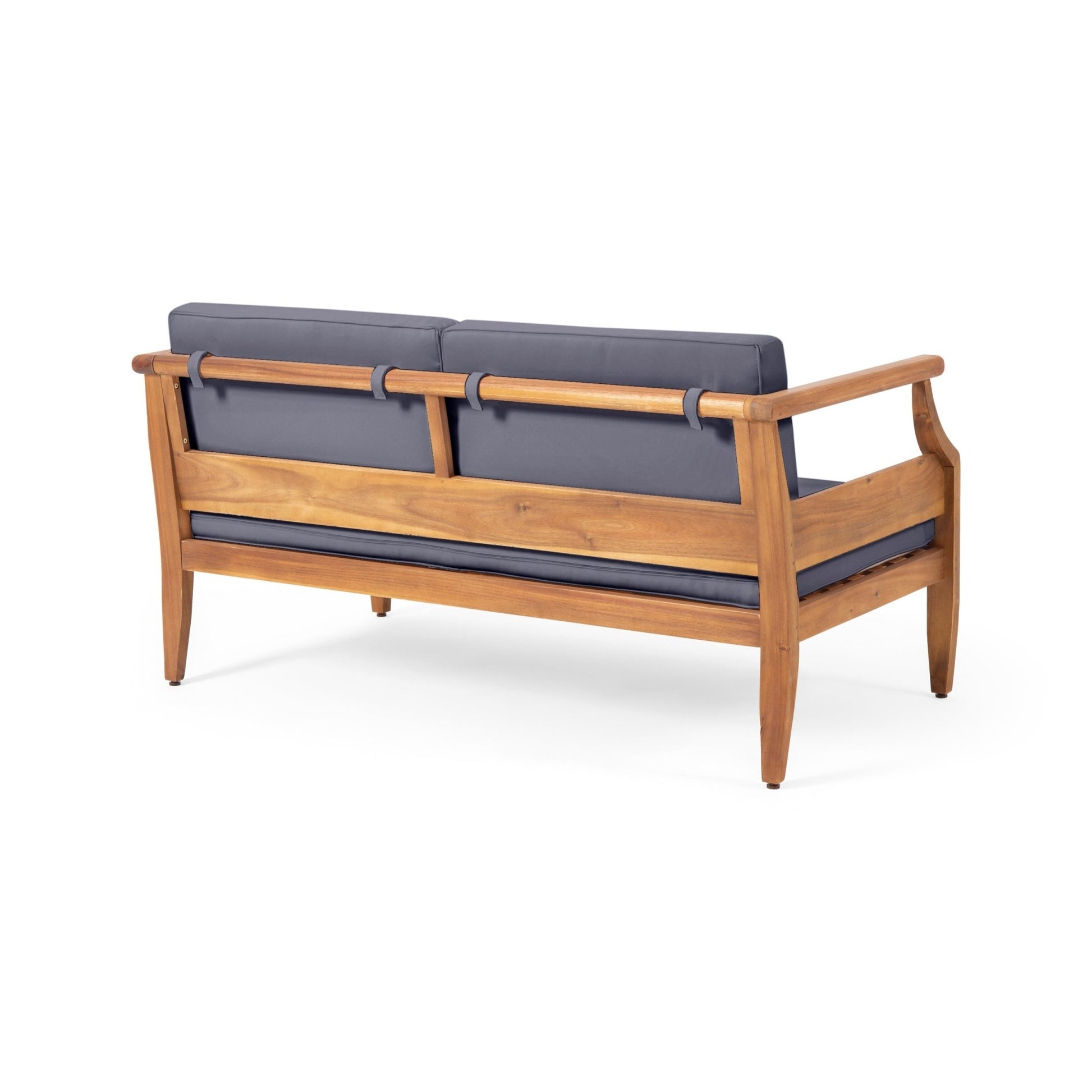 Aston Teak Brown 2 - Piece Wood Outdoor Patio Conversation Seating Set with Cream Cushions - 1st Choice Furniture Direct