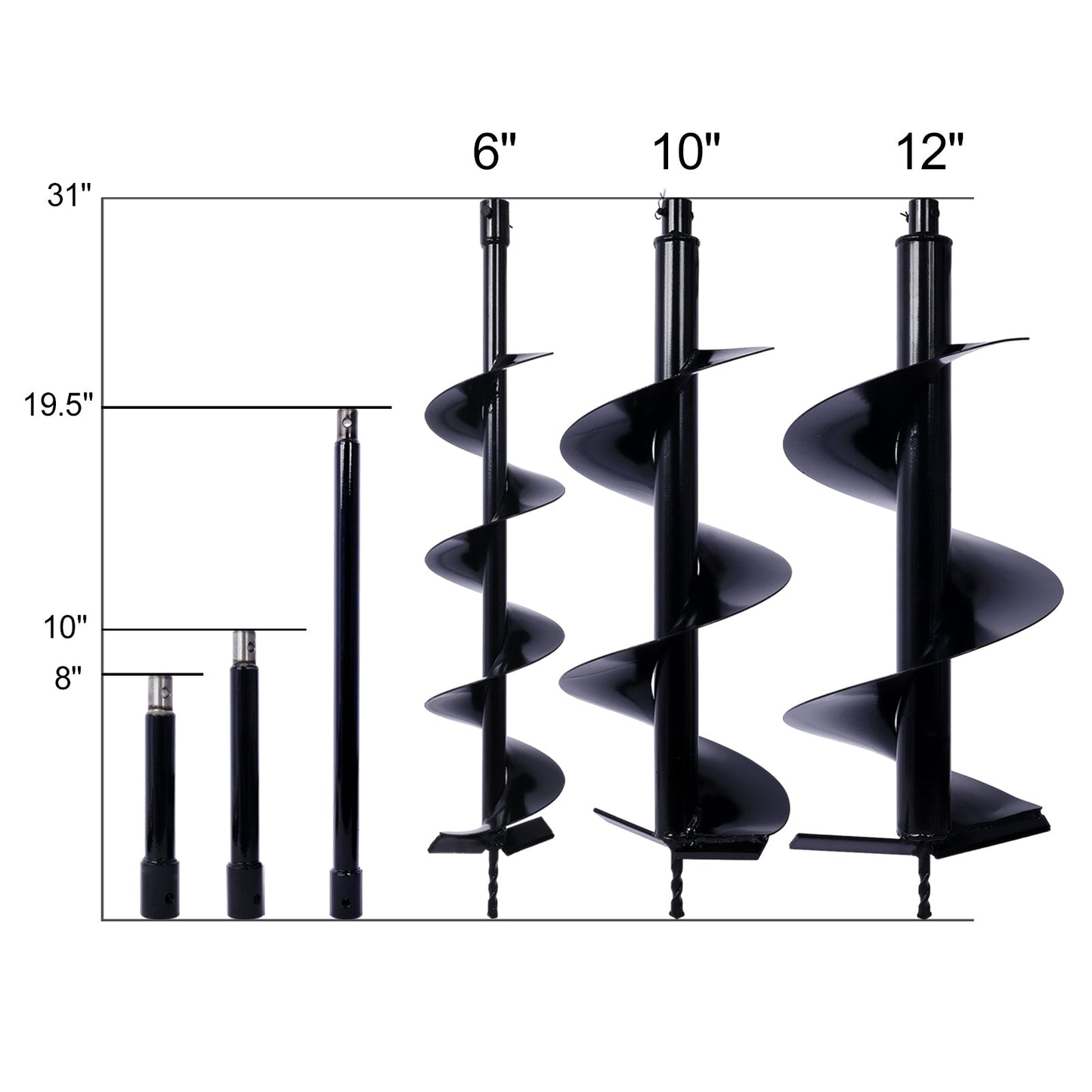 Auger Drill Bit for Planting Hole, Bulb Bedding Digging Post Hole Planting Tool for 3/4' Shaft Auger,Hole Digger Replacement Auger Bits Earth Auger Digging Bit 6IN+10IN+12IN+EXTENSION RODS - 1st Choice Furniture Direct